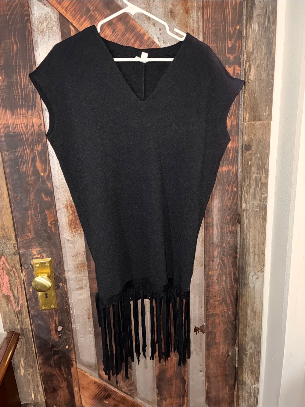 Black Fringe V-Neck Women’s Top